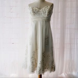 ALFRED ANGELO Strapless Cream Satin/Lace/Flower Detail Women's Dress Size M